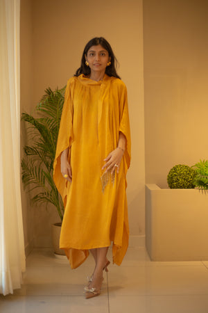 Ochre Satin Draped Kaaftan Dress