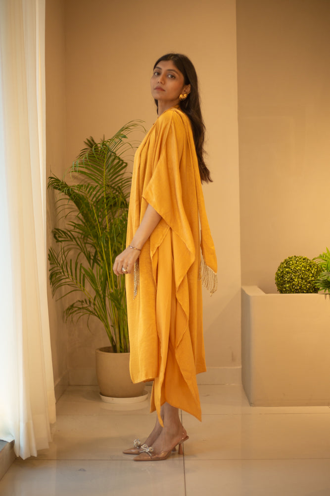 Ochre Satin Draped Kaaftan Dress