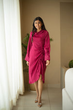 Lux fabric draped burgundy dress