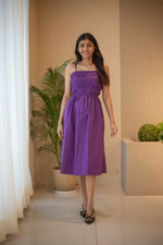 Purple cotton holiday midi dress