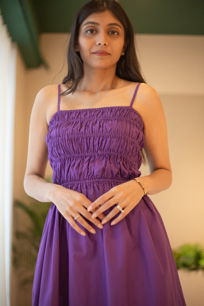 Purple cotton holiday midi dress