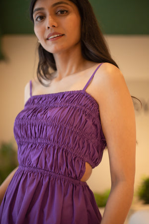 Purple cotton holiday midi dress